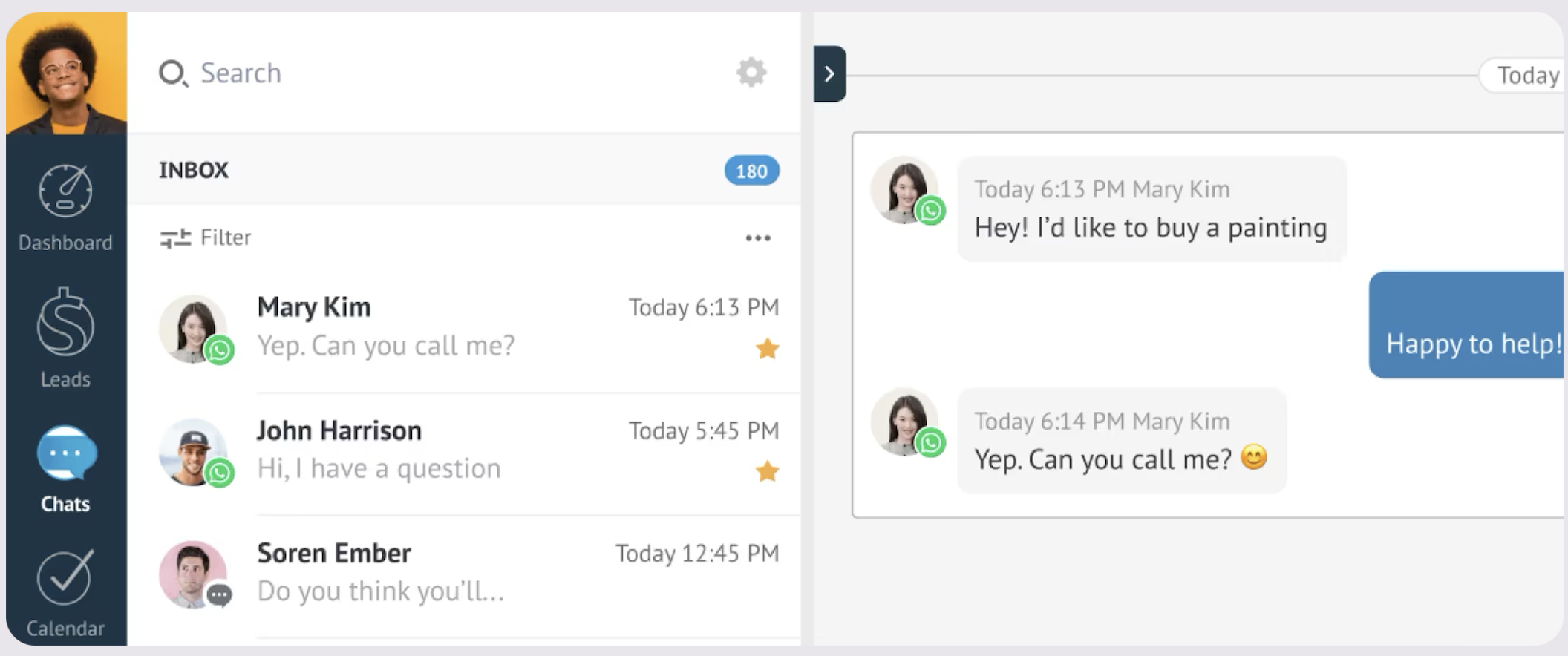 Ejemplo de panel CRM con gestión de clientes en tiempo real